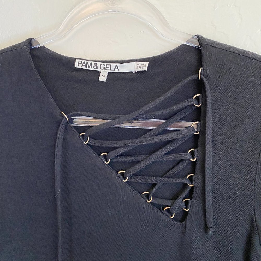 Pam & Gela Black Asymmetrical Lace-Up Detail Bodycon Mini Dress - Picture 4 of 7